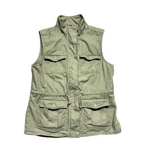 Cabelas Safari Utility Vest Classic Fit Womens Medium Green Cotton Canvas Zip Up